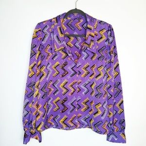 Purple 80s Blouse Pullover Geometric Abstract